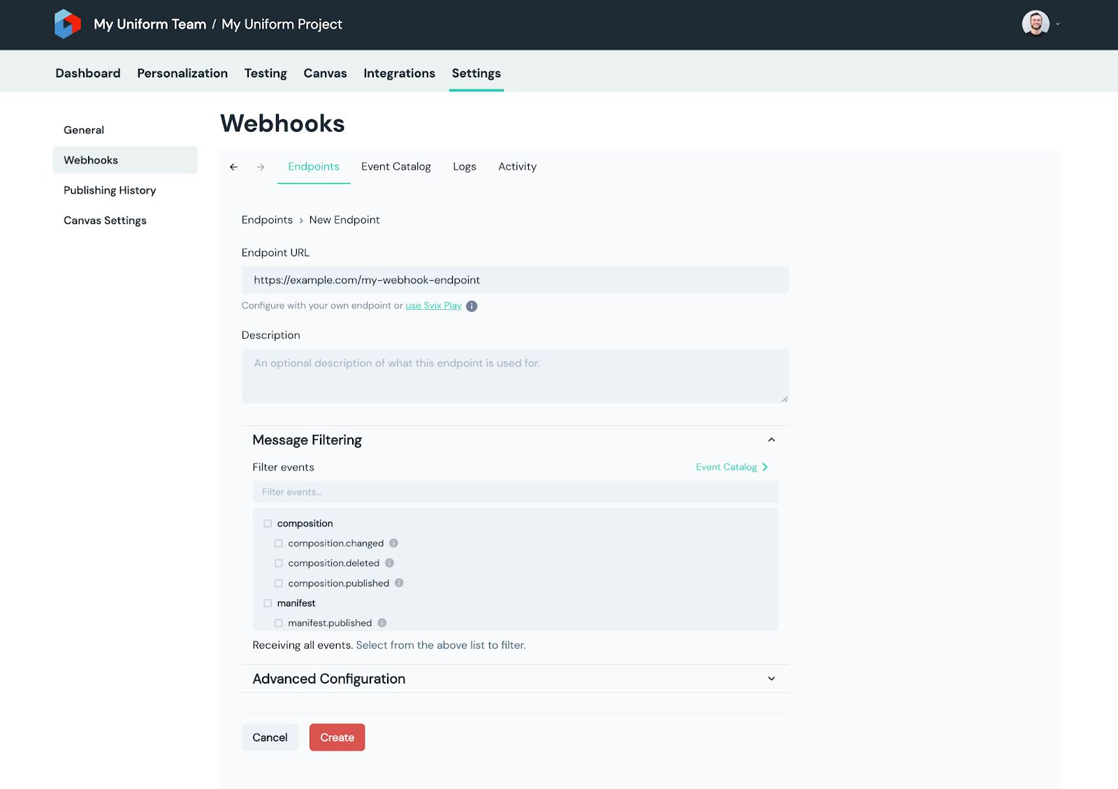 Improved webhook creation and management interface